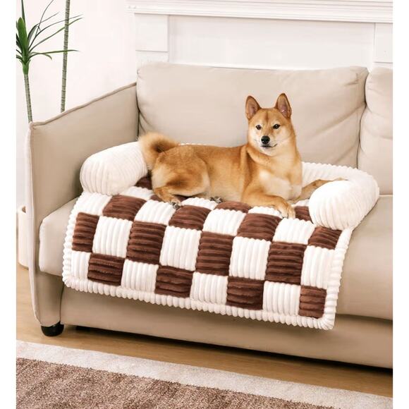 FUNNY FUZZY Pet Couch Cover Bed Medium Brown 33.5”x30.5” Non-Slip Plush - Picture 1 of 7